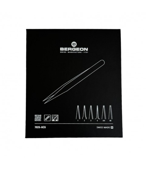 Bergeon 7026-AC6 set of 6 steel precision antimagnetic tweezers in box