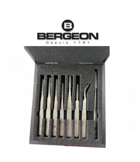 Bergeon 7026 set of 8 antimagnetic tweezers in wooden box