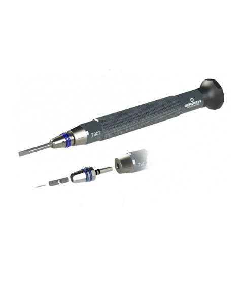 Bergeon 7902 precision screwdrivers with 5 quick adapters