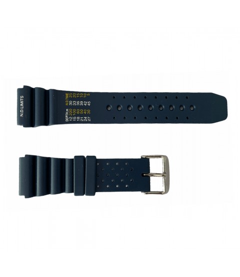 Blue rubber diver watch strap with decompression table and stainless steel buckle 20 mm, 22 mm