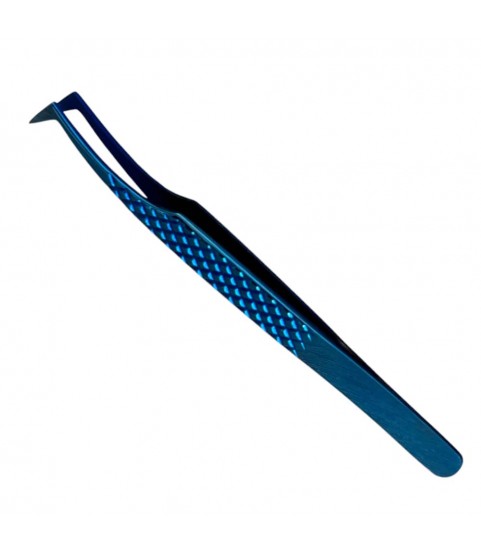 Buzzufy C11 curved 90° blue tweezer, non-magnetic for watchmakers and jewellers, 120mm