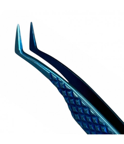 Buzzufy C11 curved 90° blue tweezer, non-magnetic for watchmakers and jewellers, 120mm