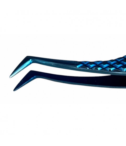 Buzzufy C11 curved 90° blue tweezer, non-magnetic for watchmakers and jewellers, 120mm