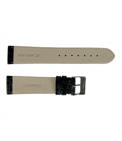 Croco pattern black leather watch strap 20 mm
