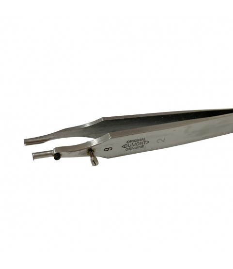 Dumont tweezer Type 9/2, for Breguet hairspring spiral, wide execution, stainless steel-carbon, 110 mm Dumont tweezer Type 9/2, for Breguet hairspring spiral, wide execution, stainless steel-carbon, 110 mm