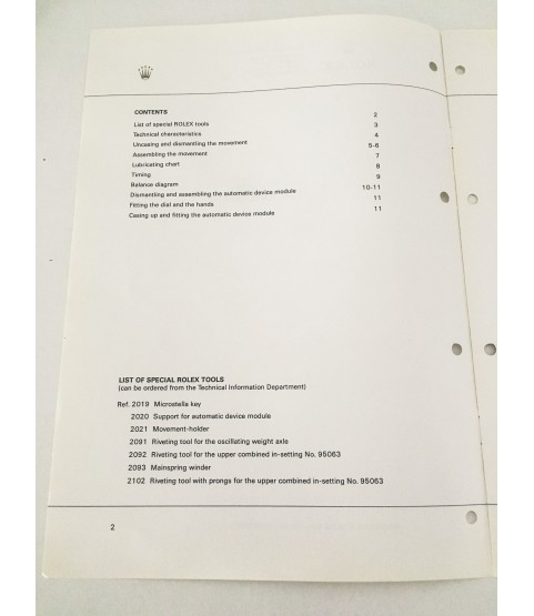 Genuine Rolex caliber 3000 Technical Information Service Catalog