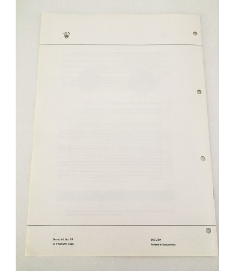 Genuine Rolex caliber 3000 Technical Information Service Catalog Genuine Rolex caliber 3000 Technical Information Service Catalog