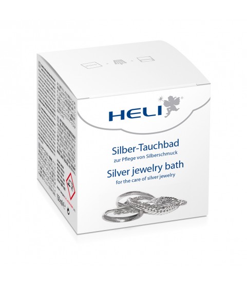 Heli silver jewelry bath with rinsing basket and cleaning cloth, jeweler's packaging 150 ml Heli silver jewelry bath with rinsing basket and cleaning cloth, jeweler's packaging 150 ml