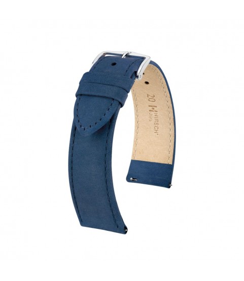 Hirsch Osiris Nubuk blue calf leather watch strap, 20 mm, 03433080-2-20