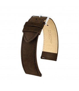 Hirsch Osiris Nubuk dark brown calf leather watch strap, 18 mm, 03433010-2-18