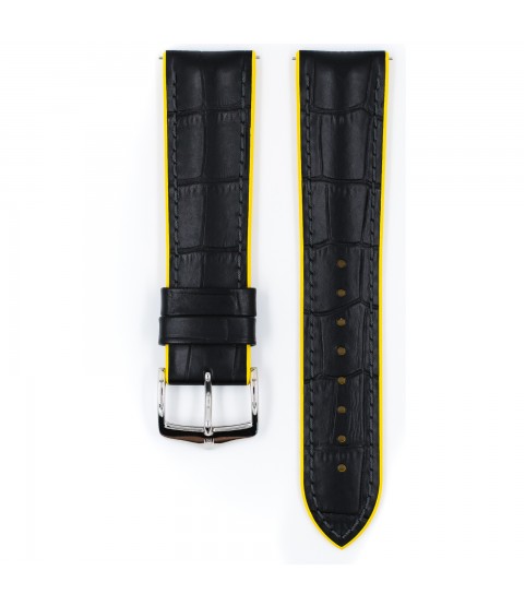 Hirsch watch leather strap Andy L yellow 20mm alligator embossing 0927228050-2-20
