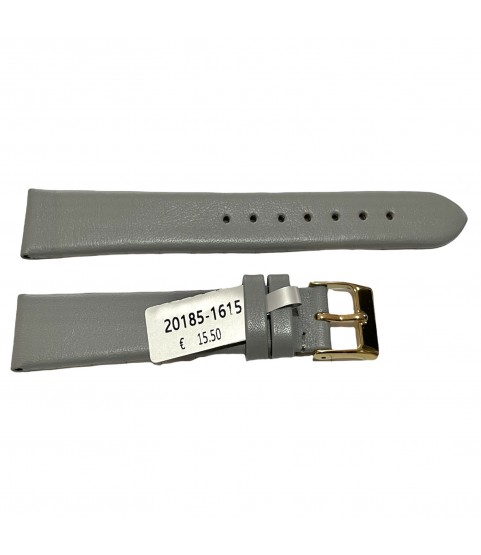 Light grey leather strap for watches 16mm with gold buckle