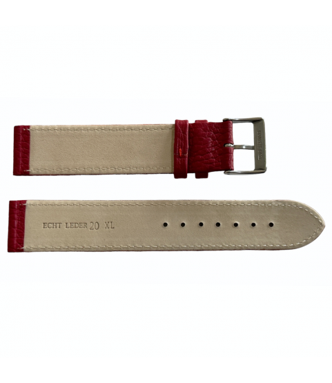 XL dark red watch leather strap with silver tone buckle 20mm