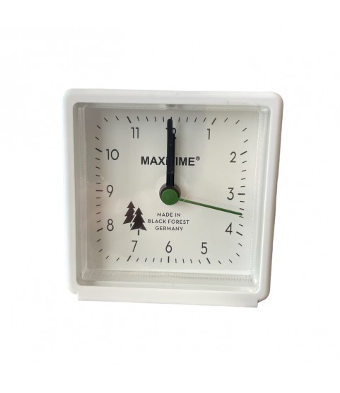 Maxitime Black Forest quartz alarm clock with light and snooze button, housing white, white dial