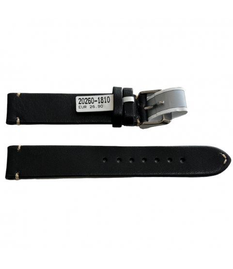 Mokka black leather strap with stitch 18 mm