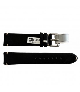 Mokka black leather strap with stitch 20 mm