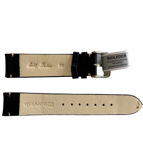 Mokka black leather strap with stitch 20 mm