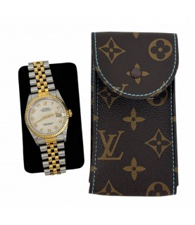 New Louis Vuitton watch brown leather pouch with blue stitching New Louis Vuitton watch brown leather pouch with blue stitching
