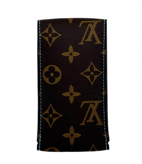 New Louis Vuitton watch brown leather pouch with blue stitching