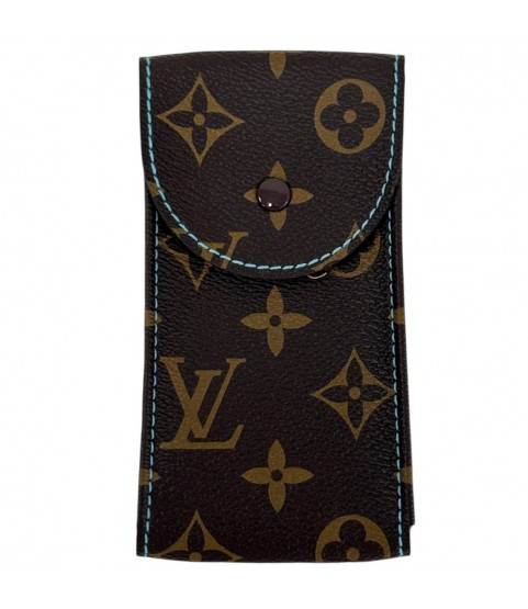 New Louis Vuitton watch brown leather pouch with blue stitching