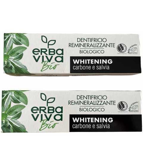 Pack of 2 Erba Viva BIO Organic Toothpaste with Charcoal and sage 75 ml + 75 ml