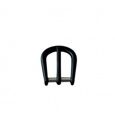 Pin buckle for leather straps, plastic coating black, 8 mm