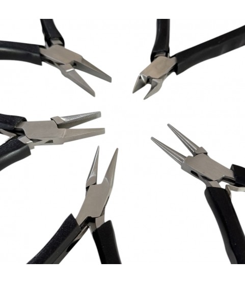 Set of 5 of pliers for jewelers and watchmakers, 130 mm