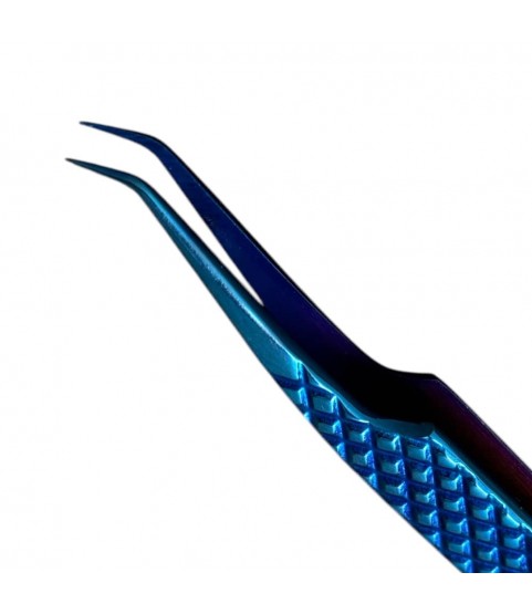 Shinezy stainless steel curved blue tweezer, non-magnetic for watchmakers and jewellers, 120mm