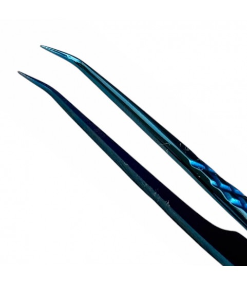 Shinezy stainless steel curved blue tweezer, non-magnetic for watchmakers and jewellers, 120mm