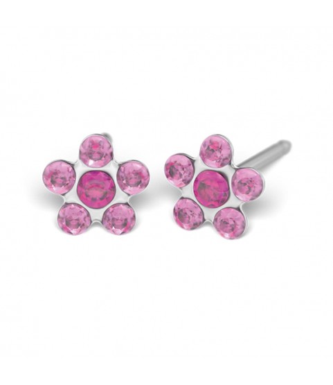 Studex silver Light Rose Fuchsia Flower Earrings, 5mm 7512-6023