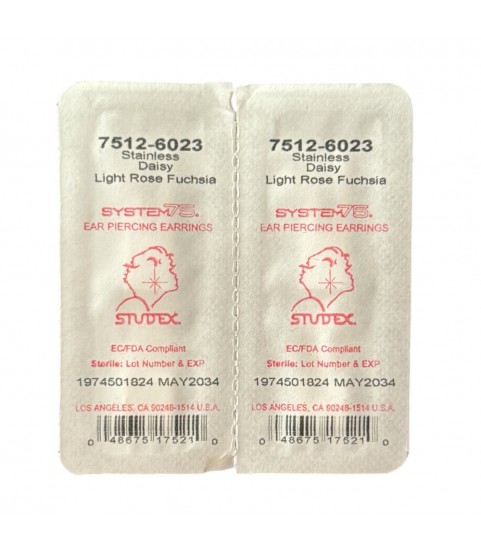 Studex silver Light Rose Fuchsia Flower Earrings, 5mm 7512-6023 Studex silver Light Rose Fuchsia Flower Earrings, 5mm 7512-6023