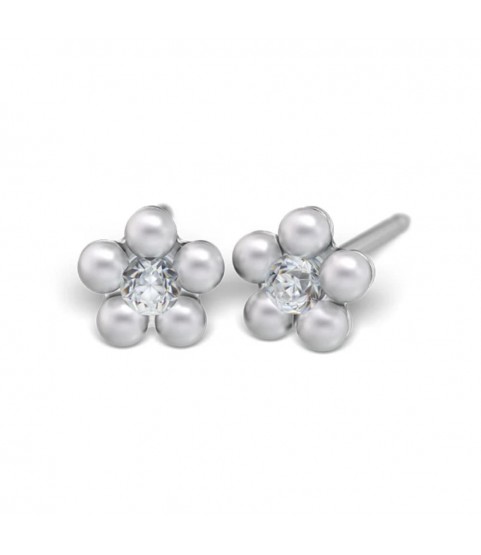 Studex steel flower with Cubic zircon & Pearl white Earrings, 5mm, 7512-6301