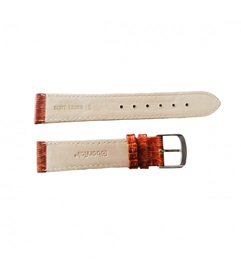 Teju Lizard leather strap for watches in golden-brown 18 mm silver tone buckle