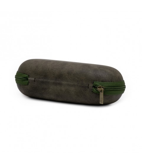 Watch Box hard case, vintage design leather imitation, gray/khaki green