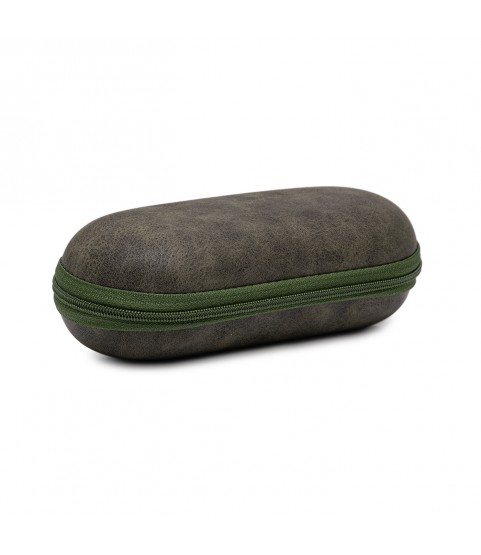 Watch Box hard case, vintage design leather imitation, gray/khaki green