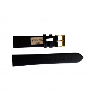 Waterproof black smooth leather watch strap with gold buckle 20mm