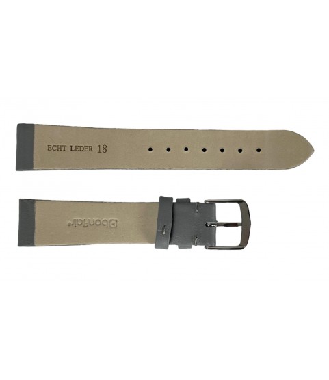 Waterproof light grey smooth leather strap for watch 18 mm