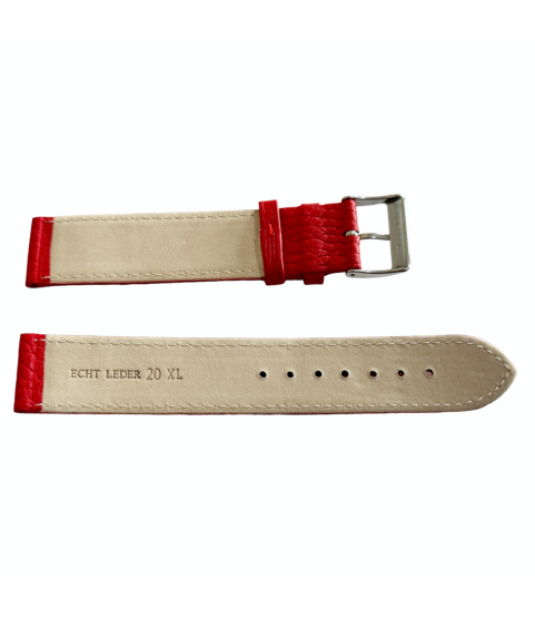 XL red watch leather strap with silver tone buckle 20mm