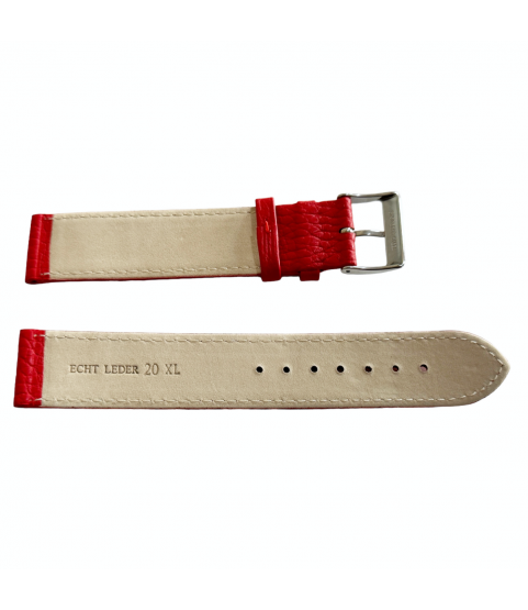 XL red watch leather strap with silver tone buckle 20mm