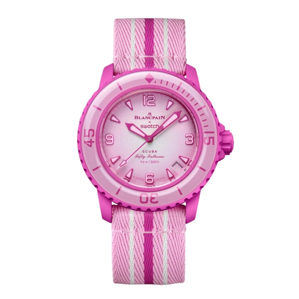 New Swatch Blancpain Scuba Pink Ocean Fifty Fathoms SO35P400