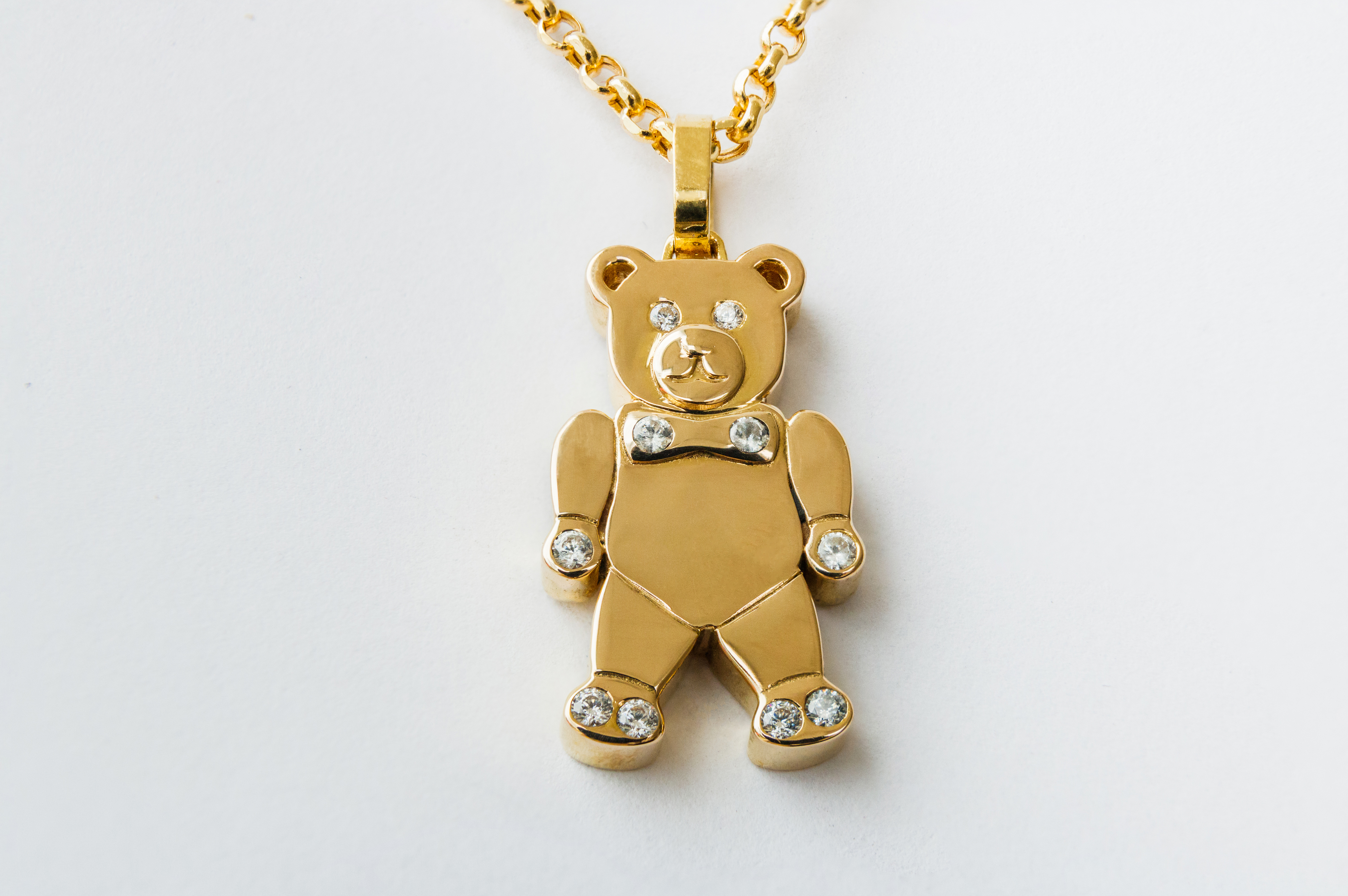 Teddy Bear with Ballon Pendant Necklace in Yellow Gold